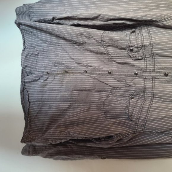 I.N.C. Mens Long Sleeve Gray‎ Stripe Shirt XL Snap - Picture 11 of 14